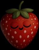 Illustration d’une mascotte fraise souriante endormie symbolisant des fraises locales cueillies à la minute
