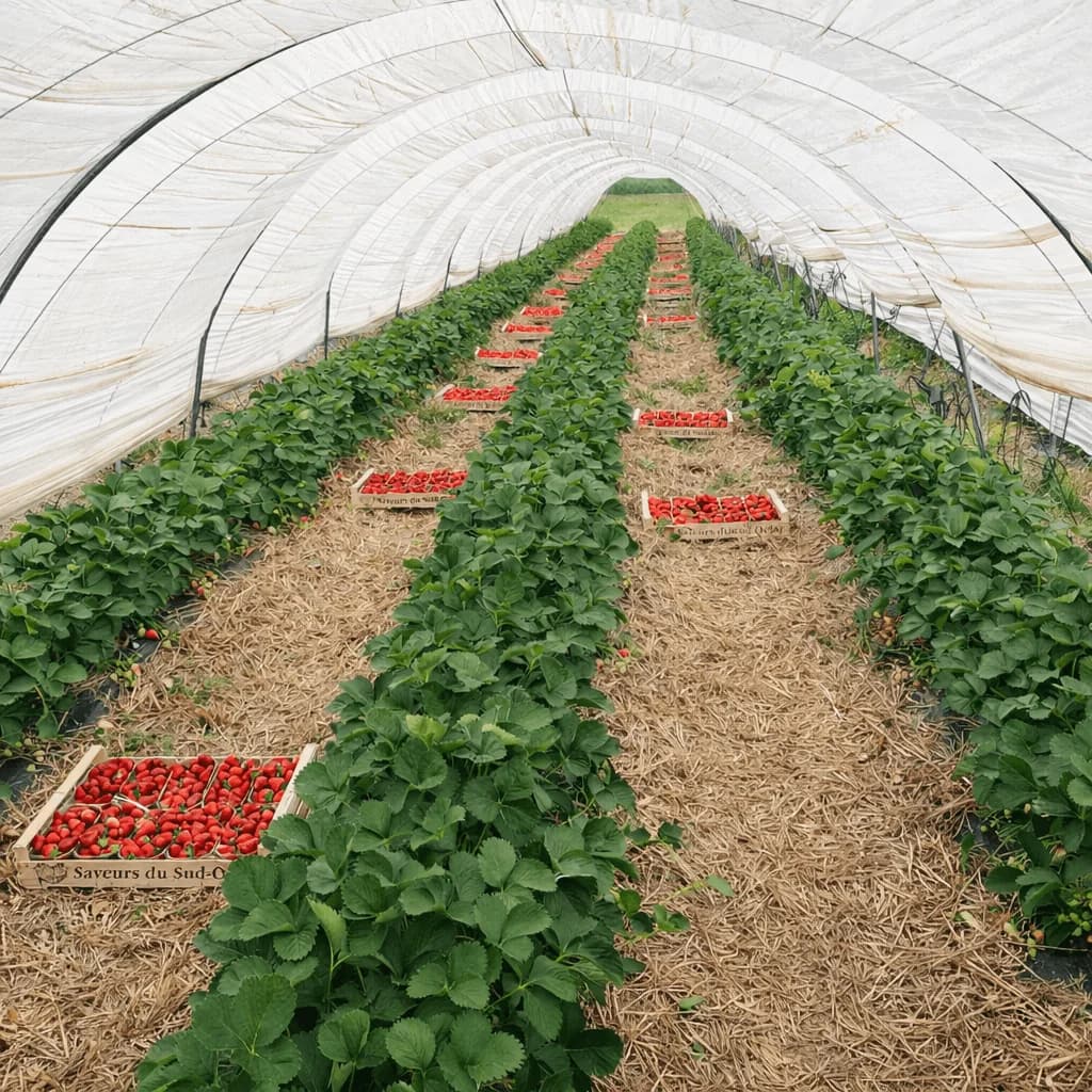 Champs de fraises à Saint-Geyrac en Dordogne